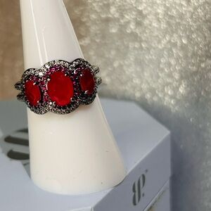 Bomb Party Ring Lab Created Dark Pink Sapphire Size 7 New